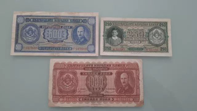 3 Alte Selten Banknote Bulgaria Bulgarien 250 - 500 - 1000 Leva 1940 - 1943 Lot