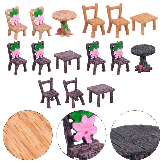 5 Set Tavolo E Sedia Ornamenti Resina Accessori Casa Micro Paesaggio Miniatura