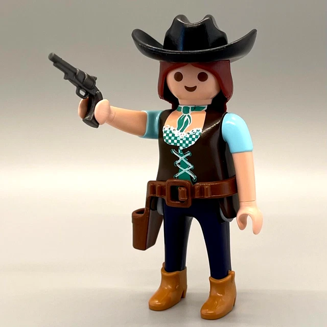 Playmobil Cowgirl Western Female Adult Brown Hair Gun Black Cowboy Hat Adult