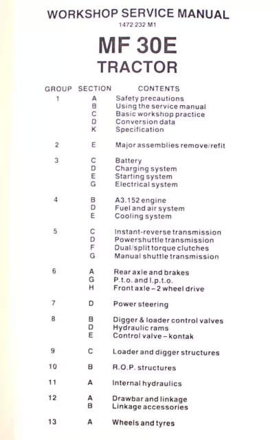 Massey Ferguson Mf 30E Tractor Loader Backhoe Service Manual Repair Workshop 2