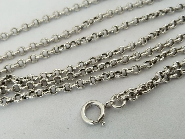 Collier Sautoir Chaîne En Argent Massif 925 – Style Art Nouveau/Déco, Poinçon Sanglier, Vintage