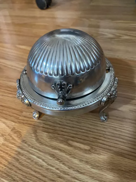 Vintage F.B. Rogers Silver Co. Dome Roll Top Caviar Butter Dish Server Very Nice