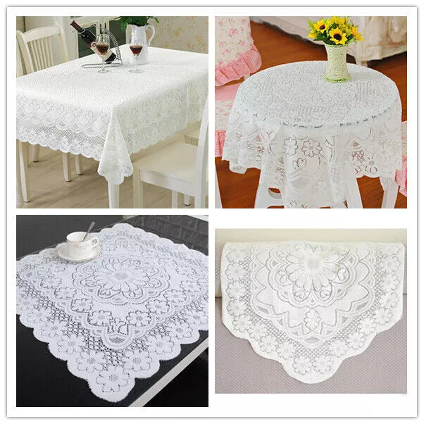 White Vintage Embroidered Lace Tablecloth Dining Table Cloth Mat Doilies Wedding