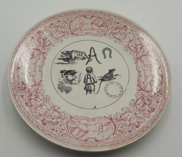 Assiette Rebus Faience Sarreguemines Sphinx Rose N°9 Collection Deco - Ancien