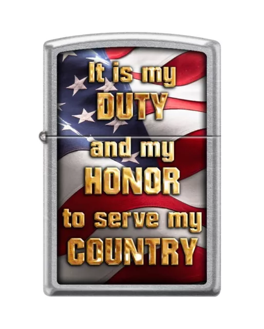 Zippo 9564 USA Flag-Duty, Honor & Country, Street Chrome Lighter