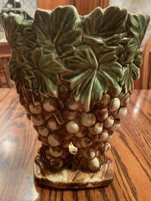 McCoy Grape And Ivy Pottery Vase 9 1/2 Inches Tall Vintage