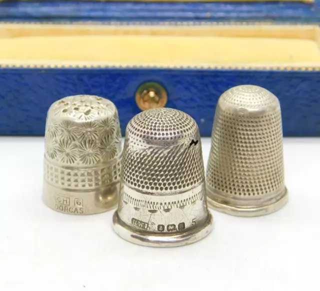 Mixed Lot Of Sterling Silver & Charles Horner Plated Sewing Thimbles Antique