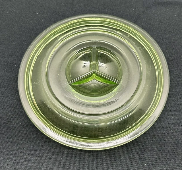 VINTAGE URANIUM VASELINE Green Depression Glass Round Refrigerator Dish
