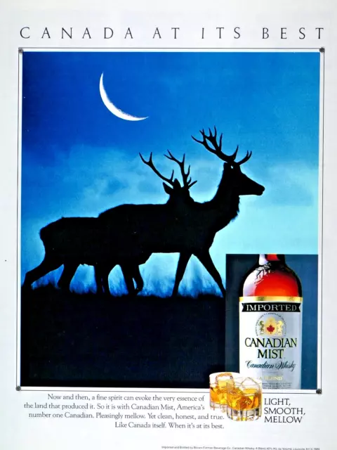 Canadian Mist Elk In The Moonlight Vintage 1989 Original Print Ad 8.5 x 11"