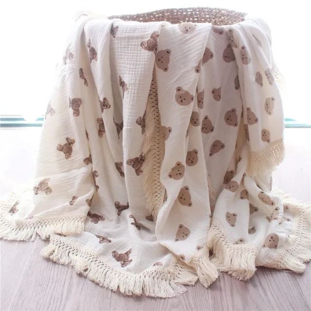 Tassel Double Layer For Newborn Shawl Muslin Swaddle Swaddling Baby Blanket