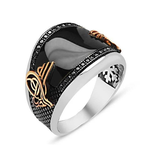 Bague Chevalière Homme Argent 925 - Sertie D'onyx Noir Et Zircon - Taille 58 à 70 - Neuf Avec étiquettes