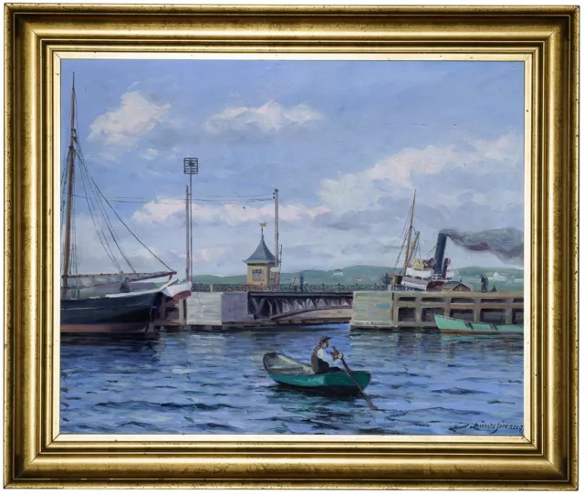 Lauritz  Sorensen (1882-1952) -  marine scene near the port, oil painting