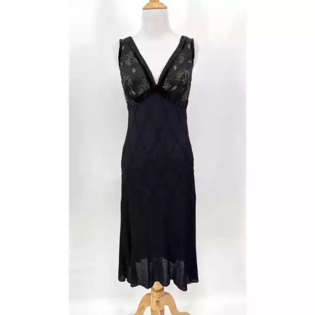 ST JOHN EVENING Dress Womens 6 Black Lace Knit Sleeveless V-neck Cocktail