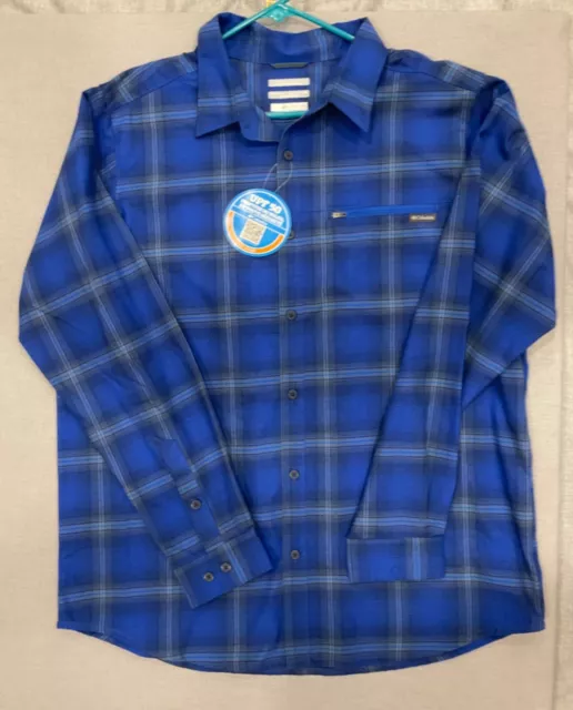 Columbia Sportswear Men's UPF 50 Omni Shade Blue Plaid  Shirt XL Original Tags