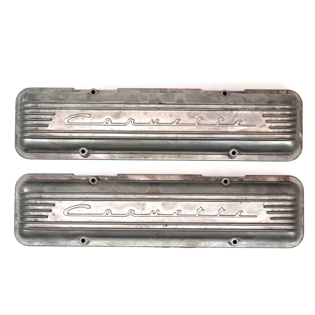 1956-1958 Corvette Valve Covers Aluminum 7 Fin Staggered Bolt 3726086 NOS