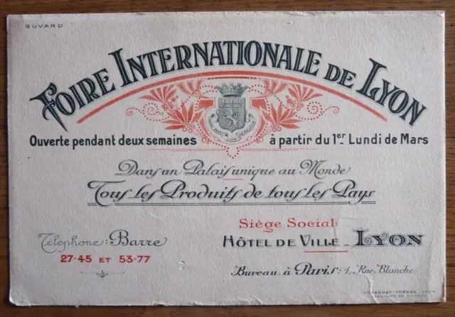 Buvard - Foire Internationale De Lyon Hôtel De Ville Bureau À Paris Rue Blanche
