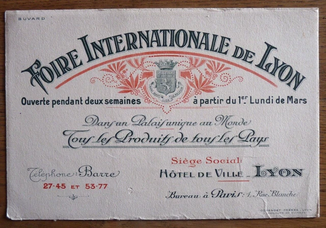 Buvard - Foire Internationale De Lyon Hôtel De Ville Bureau À Paris Rue Blanche