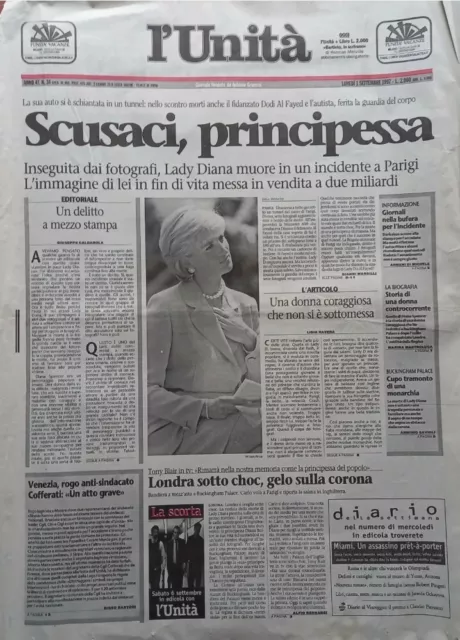 L'UNITÀ. La morte della Principessa Diana. 1 Settembre 1997.