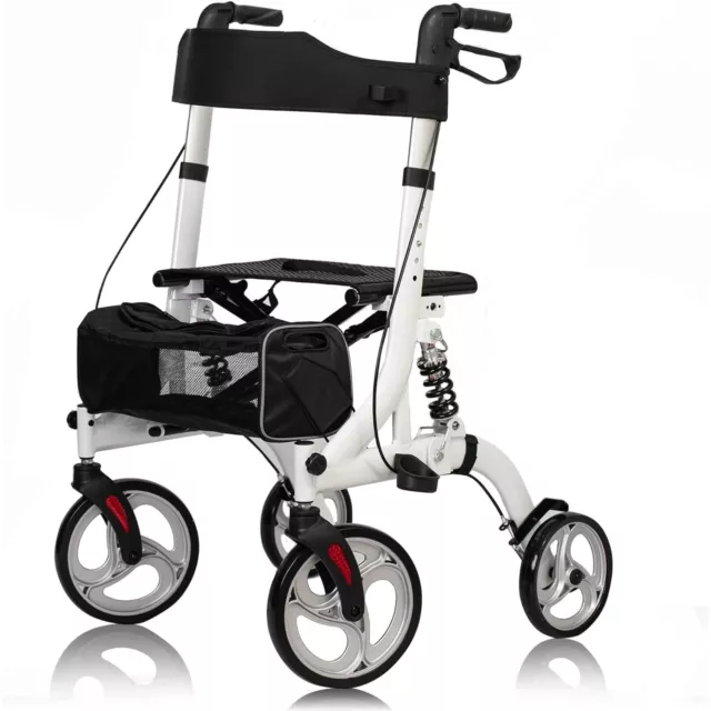 ELENKER Rollator Walker Seat 10” Front Wheels Shock Absorber Carrying Pouch