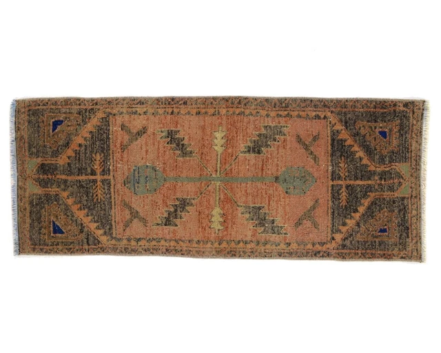 piccolo tappeto vintage turco boho persiano marocchino tribale zerbino 2x4...