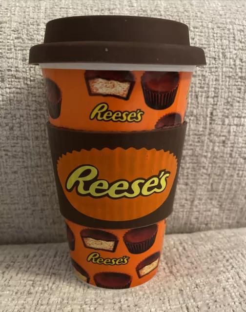 Reese's Peanut Butter Cup Travel Coffee Mug Silicone Grip Ceramic 16 oz Tumbler