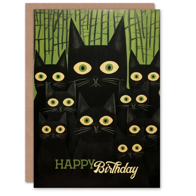 Geburtstagsgrußkarte gruselig lustig schwarze Katzen für ihn sie