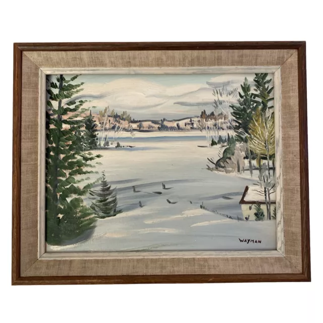 Winter Landscape Scene Rustic Oil Painting 16x20 Canvas Wood Frame Signed  Bush