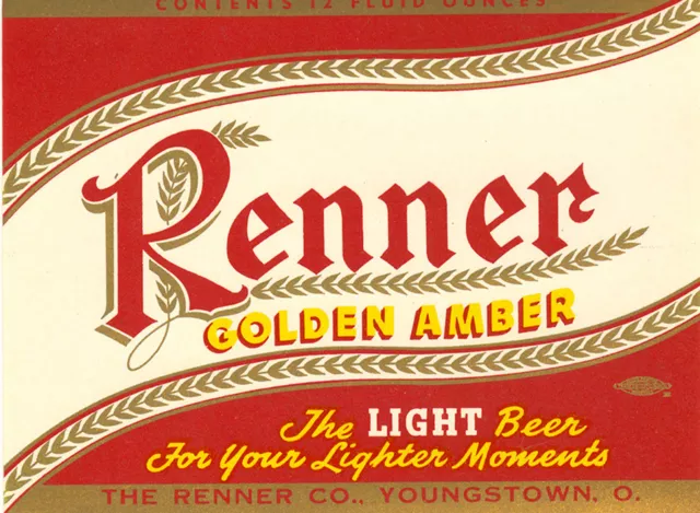 Renner Amber Beer Label T Shirt Renner Brew Youngstown Oh  Sizes Small-Xxxlarge