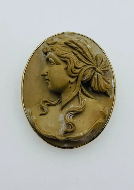 Antique Victorien or Jaune Rempli Lave Cameo Femme Broche Pendentif