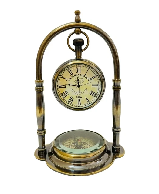 Personalised Nautical Ship Table Clock, Desk Clock Maritime Compass with Antique