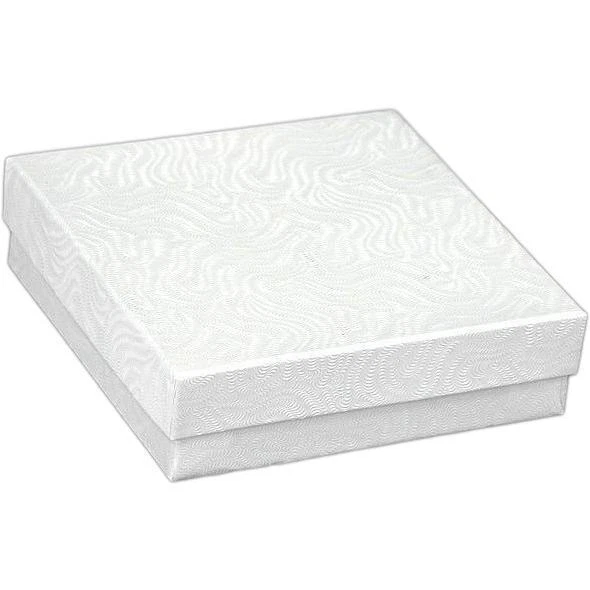 White Swirl Cotton FIlled Jewelry Display Gift Box 3.5" x 3.5"