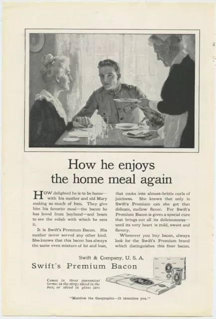 Swifts Premium Bacon Its Very Heart is Mild Sweet Flavory 1918 Vintage Ad