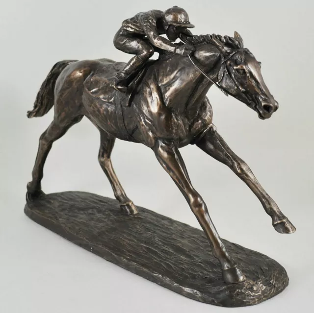 On the flat by Harriet Glen Cold Cast Bronze Horse and Jockey Sculpture.