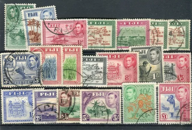 Fiji KGVI 1938-55 set of 19 (cheaper dies) + surcharge SG249/66b fine used