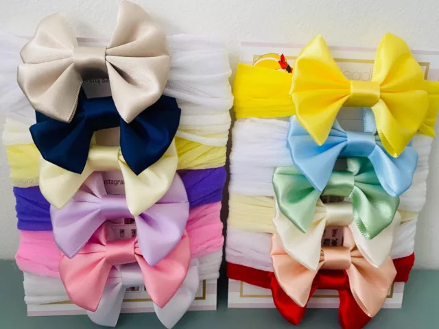 Set of 12 Mini Satin Bow Tiny 2 Inches Bow Baby Headbands Soft Band Newborn Girl