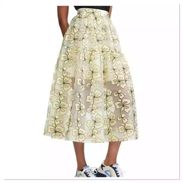 Maje Jizia Floral-Embroidered Midi Skirt Sz 1