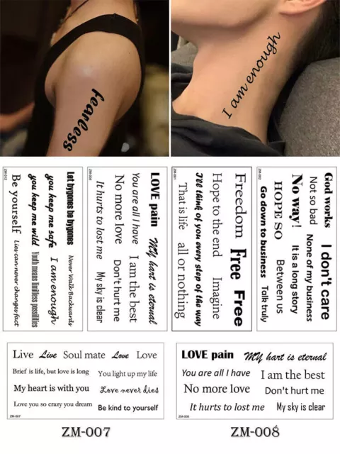 Autocollants de tatouage temporaires imperméables écriture mots lettres...