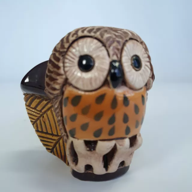 Vintage Owl Uruguay Artesania Rinconada Hand Crafted Brown Beige Small
