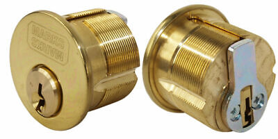 Marks 2122/3 PAIR of Polished Brass 15/16" Mortise Cylinders For Iron Gate Locks 2
