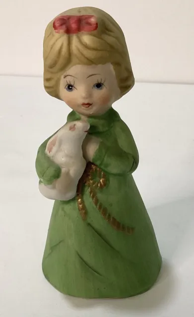 Merri Bells 1978 Girl Bunny Bisque Porcelain Figurine Vintage JASCO Deco Painted