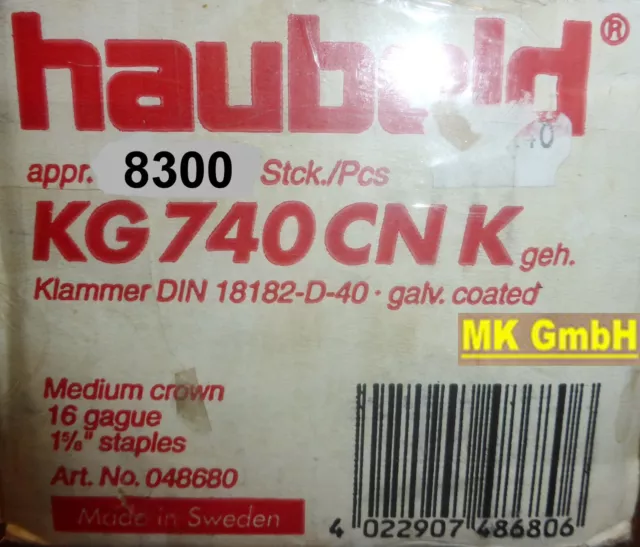 Haubold KG 740 CNK geharzt Klammern elekt. galv., Länge 40mm, 8300 Stück, KG740