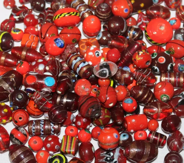200 Lampwork Beads, Mixed Style & Sizes in Red Color combination, Handmade glass
