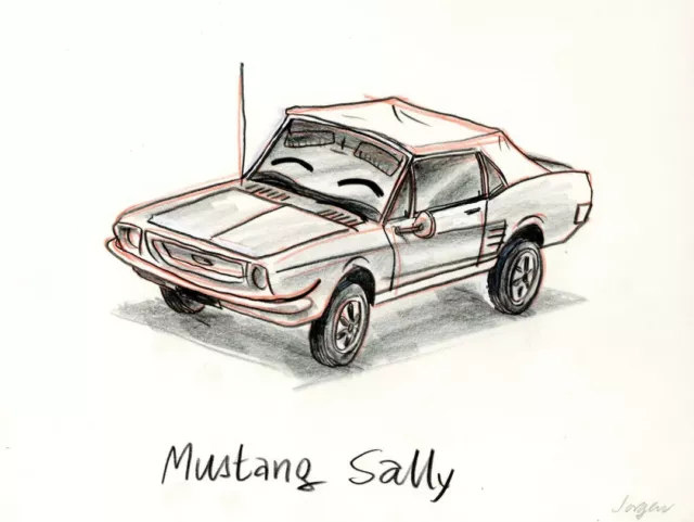 Disney Pixar Cars Original Concept Drawing-Mustang Sally- Signed Jorgen Klubien
