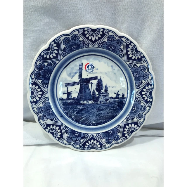Delft blue hand painted Dutch plate, Holland windmill, 9" Dutch handicraft