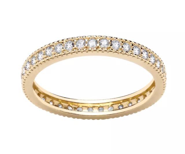 9ct Yellow Gold on Silver CZ Full Eternity Band Ring size J to U