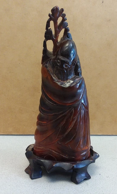 Antique Chinese Carved AMBER Cattle Horn IMMORTALS Man Figurine Statue with Base