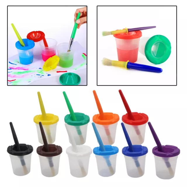 Plastic Non Spill Water Cup Paint Pot & Stopper Lid for Kids Art Painting Mixing