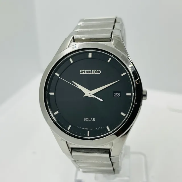Seiko Solar Men’s Black Dial 10ATM Stainless Steel Silver 39mm Watch SNE241