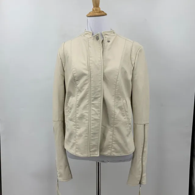 Free People Clean Vegan Faux Leather Jacket Womens 8 Ivory Wool Panel Contrast 2