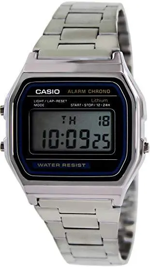 Casio Men's Quartz Digital Chorno Silver-Tone Bracelet Watch A158W-1